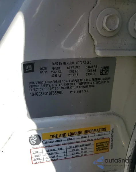 2011 Buick Lacrosse Cxl из США, поврежденный, VIN 1G4GC5ED1BF338906